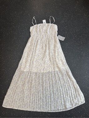 White Floral Smocked Maxi Dress with Lavender Print